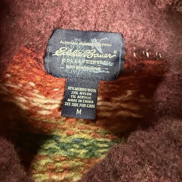 VTG Eddie Bauer Sweater Women's Size M Merino Wool Blend Fair Isle Ski Burgundy - Picture 4 of 7
